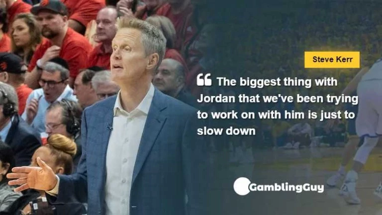 Steve Kerr says 'The biggest thing with Jordan that we've been trying to work on with him is just to slow down,' via daialnahar.com, tags: poole steph - CC